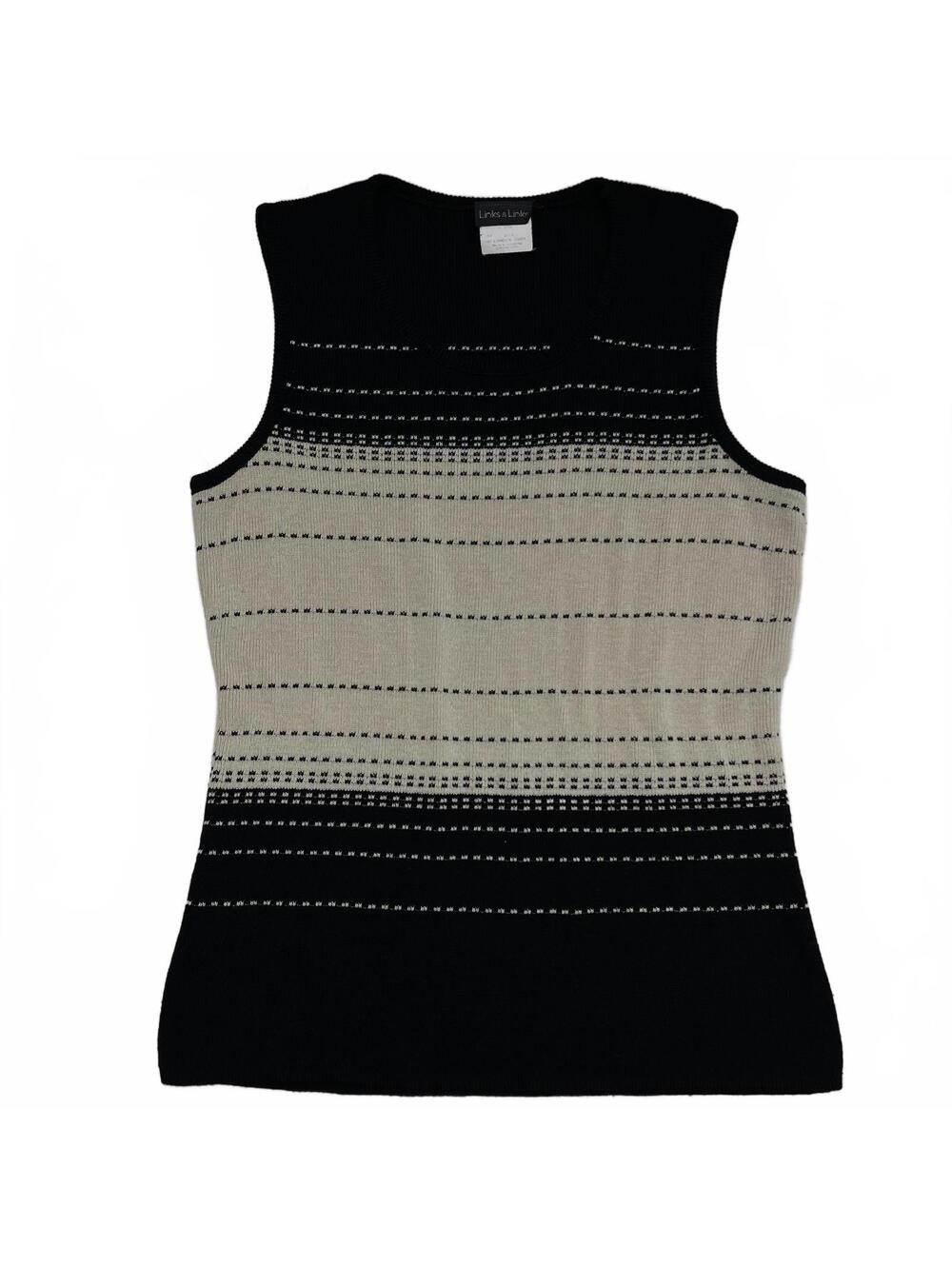 Vintage Links & Links Sz M Black Beige Striped Knit Vest Tank Grunge CottageCore